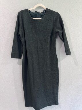 T Tahari Dark Green Textured Midi Sheath Dress